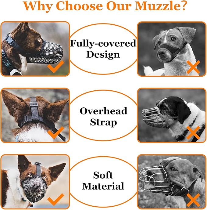 Crazy Felix Dog Muzzle, Soft Mesh Muzzle for Small Medium Large Dogs Labrador German Shepherd, Breathable Adjustable Muzzles for Biting, Chewing, and Scavenging, Allows Panting and Drinking(Grey,S)