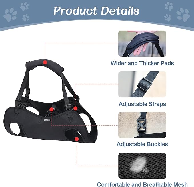 BIGNADO Dog Lift Harness Adjustable Full Body Support Dog Sling Breathable Straps for Assisted Mobility Dog Legs Hip Rehabilitation Lifts for Elderly Disabled Leg Injuries Dogs-M