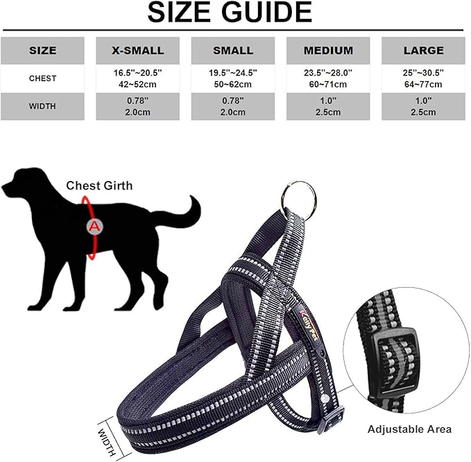 Dog Harness No Pull Easy Padded Pet Harness with Adjustable Botton Front Clip Reflective Puppy Harnesses for Small Medium Large Dogs (Black,XS)