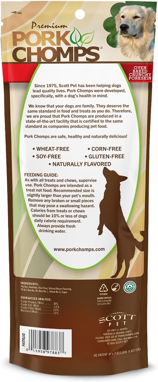 Pork Chomps Dog Chew, 7-inch Crunchy Bone, Bacon Flavor, 1 Count