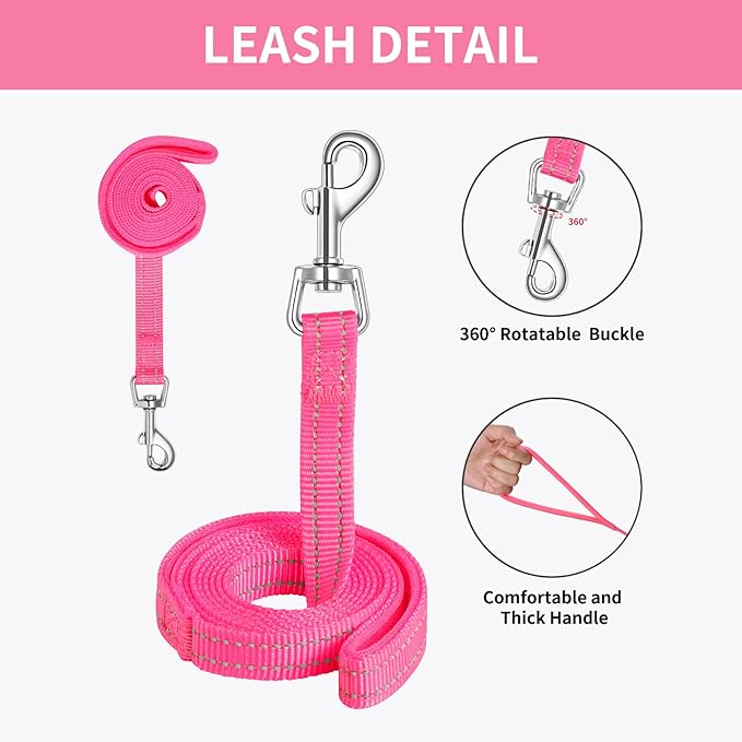 AMTOR Small Dog Harness with Leash Set, No Escape Easy Walk Puppy Harnesses for Training Walking, Step-in Reflective Soft Dogs Vest for XS S Medium Extra-Small Large Sized Dog(Fuchsia,M)