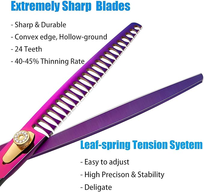 Professional 7.0/8.0 inch Pet Grooming Hair Cutting Scissors and 6.75/8.0 inch Dog Chunker Shear - Japan 440C Stainless Steel for Pet Groomer or Family DIY Use (8 inch Chunker Scissor)