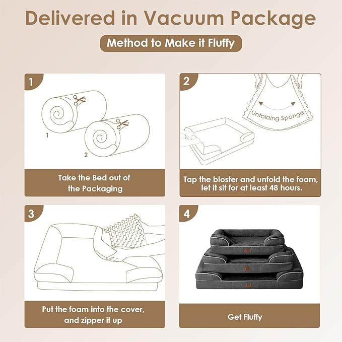 EHEYCIGA Orthopedic Dog Beds for Large Dogs, Waterproof Memory Foam Large Dog Bed with Sides, Non-Slip Bottom and Egg-Crate Foam Large Dog Couch Bed with Washable Removable Cover, Dark Grey