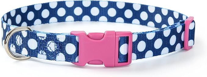Mile High Life Dog Collar | Cute Puppy Collars | Lightweight Girl Dog Collar | Soft Boy Dog Collars | w Geometric Plaid Wave Line Pattern (Blue/White, Small)