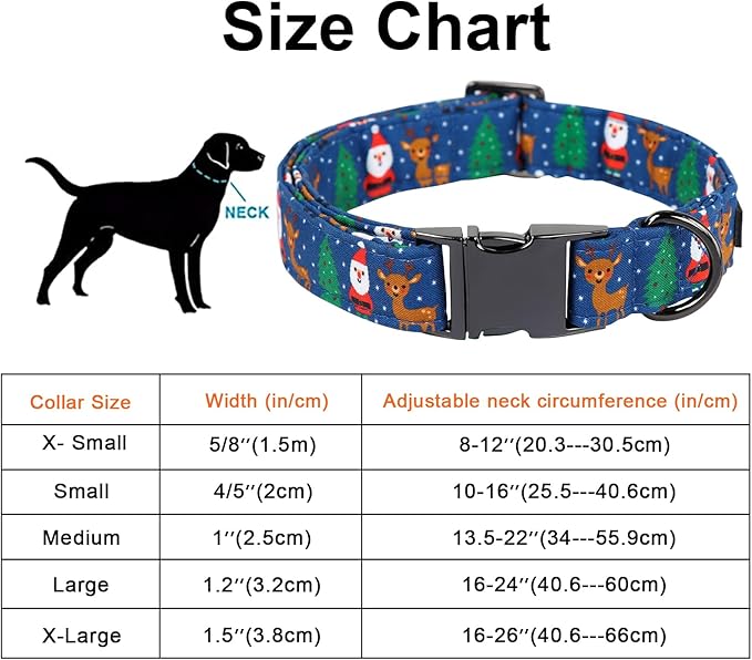 Maca Bates Christmas Collars for Dogs Cotton Soft Santa Dog Collar with Metal Buckle Winter Dog Collar Adjustable for Small Medium Large Dog