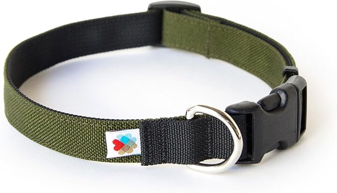 Dog Collar, Lightweight, Heavy Duty Dog Collar with Buckle, Fabric Pet Collar, Breathable & Adjustable Puppy Collar, Dog Collar for Large Dogs (Olive, Large - 14-24 Inch) - Wildebeest