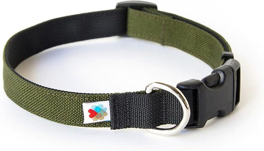 Dog Collar, Lightweight, Heavy Duty Dog Collar with Buckle, Fabric Pet Collar, Breathable & Adjustable Puppy Collar, Dog Collar for Large Dogs (Olive, Large - 14-24 Inch) - Wildebeest
