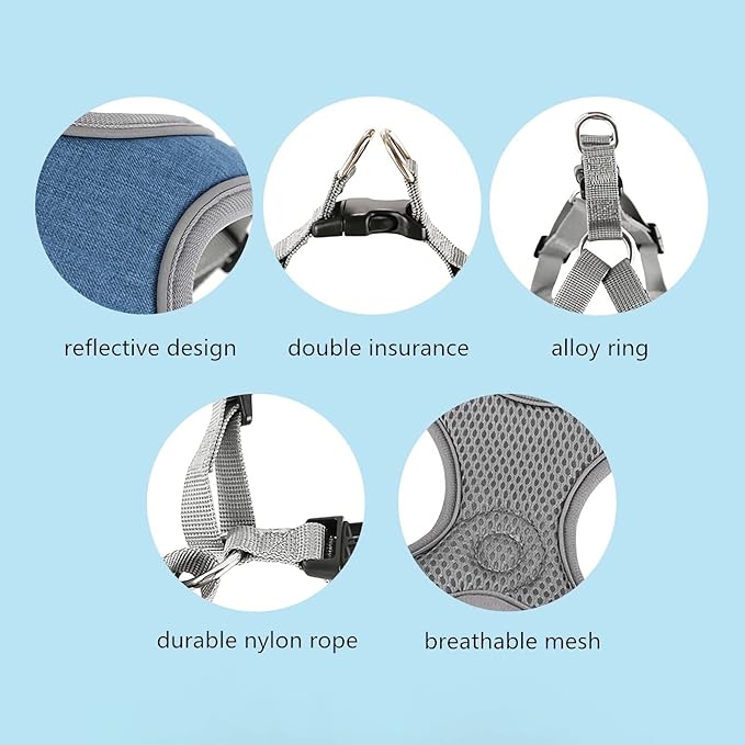 Dog Harness with Leash Set, No Pull Reflective Strips Adjustable Step in Dog Collars Harness with Breathable Padded Vest Harness for Small Large Dogs Training and Running (S, Gray)