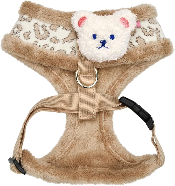 Pinkaholic New York Tailsy Dog Harness Over-The-Head Warm Winter Leopard Pattern Adjustable Chest for Small Dog, Beige, Large