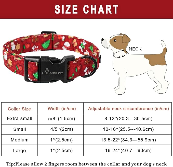 ARING PET Christmas Dog Collar Cute Santa Claus Dog Collar, Adjustable Cotton Red Dog Collars Puppy Collar for Small Medium Large Boy and Girl Dogs