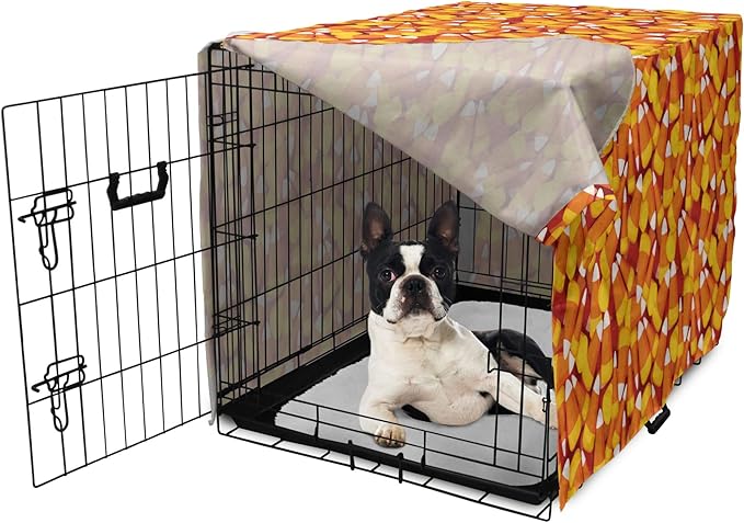 Lunarable Candy Corn Dog Crate Cover, Cartoon Style Pattern of Repetitive Nested Sweets Clutter, Easy to Use Pet Kennel Cover for Small Dogs Puppies Kittens, 22 Inch, Marigold Vermilion