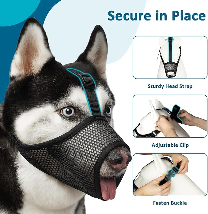 LUCKYPAW Dog Muzzle, Mesh Muzzle for Large Medium Small Dogs, Soft Dog Muzzle to Prevent Biting Chewing Excessive Barking with Adjustable Head Strap, Perfect for Vet Visit (Black, XL)