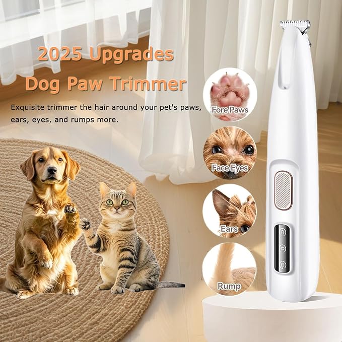 2Set 2025 Upgraded Dog Paw Trimmer with LED Light,Electric Dog Trimmer for Paws,Low Noise Waterproof Rechargeable Paw Hair Trimmer,Pet Paw Trimmer,Pet Hair Clippers for Cats Dogs,Ears,Rump,Face,Eyes