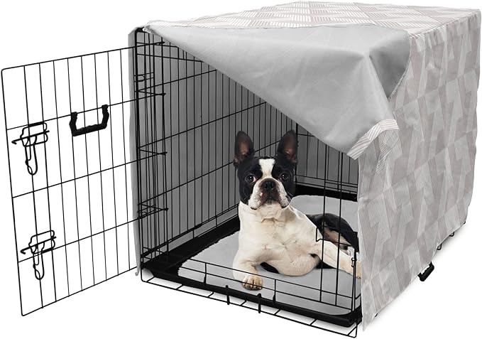 Ambesonne Modern Dog Crate Cover, Illustration of Diagonal Stripes Forming Geometric Shapes in Greyscale, Easy to Use Pet Kennel Cover for Small Dogs Puppies Kittens, 18 Inch, Pale Taupe and White