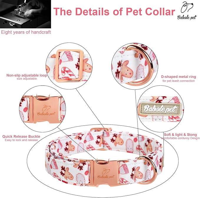 Christmas Dog Collar for Small Dog,White Pink Claus Elk Santa Male Dog Collar with Safety Metal Buckle Adjustable Puppy Collars for Medium Large Boy Dog,S,Neck 10"-16"