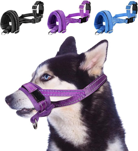 SlowTon Soft Dog Muzzle, Adjustable Padded Nylon Muzzle for Large Medium Dogs Anti Chewing Barking Biting, Allow Dog Pant & Drink (Purple, S)