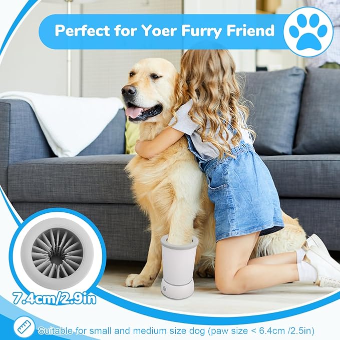 Automatic Dog Paw Cleaner Washer and Massager, Electric Pet Foot Paws Washer for Dogs Cats, USB Portable Dog Feet Cleaner Cup for Medium to Large Dogs, Pet Grooming Supplies(White)