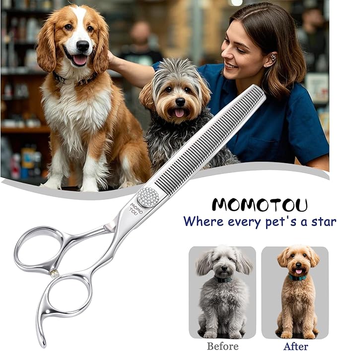 Professional Thinning Dog Grooming Scissors with Simulation Diamond 440C Stainless Steel Polished Pet Cat Thinner Blender Shears for Groomers and Home users 7''