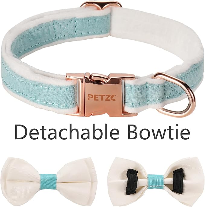 Dog Collar,Metal Buckle Pet Collar Suede Dog Collar Soft&Comfy Adjustable Pet Gift Collars with Bow for Small Medium Large Dogs (Medium, Blue&White)