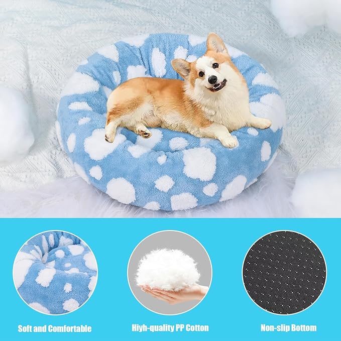 HYQ Small Dog Bed, Cat Beds for Indoor Cats, Dog Beds for Small Dogs with Anti-Slip Bottom, Cute Puppy Bed Washable-Blue-20inch
