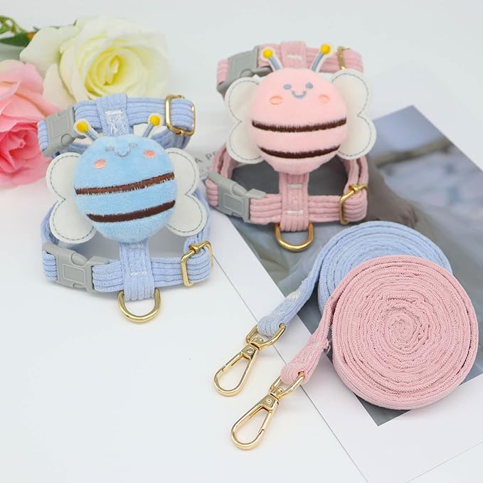 Leashes Set Pet Walking Training Pet Summer Set Adjustable for Small Medium Large Dogs Cute Dog Harness Puppy Harness Soft Small Dog Vest for Girl Easy Control Dog Vest Harness Bee（Blue,L）