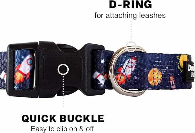 Downtown Pet Supply - Best, Cute & Fancy Dog Collar - Lightweight Adjustable Dog Collar with Quick Buckle & D-Ring - Hand Wash Safe - Space - L - Large Dog Collar