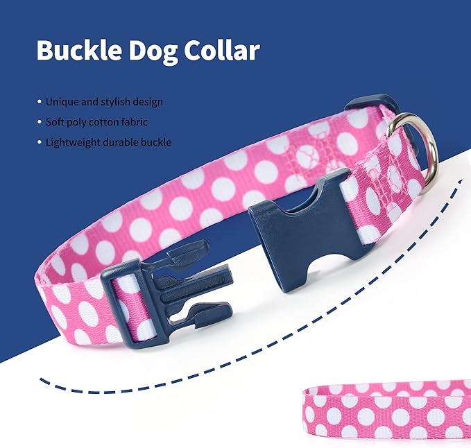 Mile High Life Dog Collar | Cute Puppy Collars | Lightweight Girl Dog Collar | Soft Boy Dog Collars | w Geometric Plaid Wave Line Pattern (White Dots, Medium)