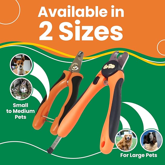 GoPets Pet Nail Clipper for Small to Medium Sized Pets, Angled Stainless Steel Blades with Safety Guard, Ergonomic Handle for Safe and Effective Trimming, Heavy Duty Nail Clippers for Thick Nails