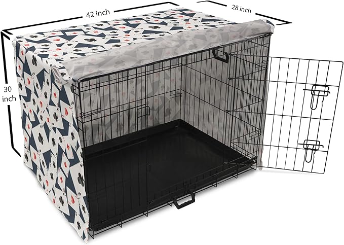 Lunarable Casino Dog Crate Cover, Realistic Style Random Scattered Playing Cards Leisure Time Hobby Games, Easy to Use Pet Kennel Cover for Medium Large Dogs, 42 Inch, Cadet Blue Black Red