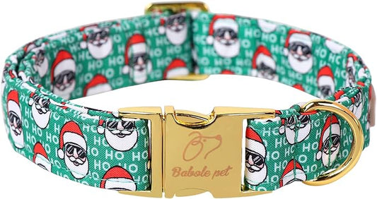 Christmas Dog Collars for Medium Dog,Green Santa Claus Dog Collar with Safety Metal Buckle Adjustable Puppy Collars for Small Large Dog,Boy&Girl&Male&Female Dog Gift,M-13.5"-22"