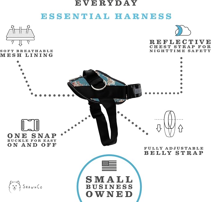 ShawnCo Essential Dog Harness, No-Pull Pet Vest with 3 Leash Clips, No Choke, Reflective, Adjustable and Padded, for Easy Walking and Training for Small, Medium and Large Dogs (Freckle's Garden, L)