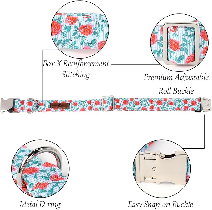 Lionet Paws Dog Collar, Comfortable Adjustable Cute Collar with Metal Buckle for Male Female Dogs Gift, Rose, XLarge, Neck 16-26 inches