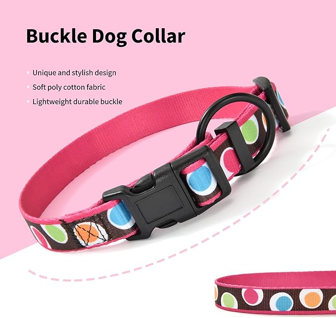 Mile High Life Dog Collar | Nylon Puppy Collars w Cute Patterns | Lightweight Girl Dog Collar | Boy Dog Collar for Small/Medium/Large Dogs (Brown Dot, Medium)