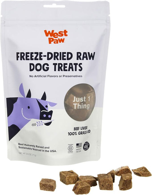WEST PAW Freeze-Dried Raw All Natural Dog and Puppy Training Treats, Single Ingredient, Humanely Raised and Sustainably Sourced, Made in USA, Beef Liver, 1 Pack (2.5 oz)