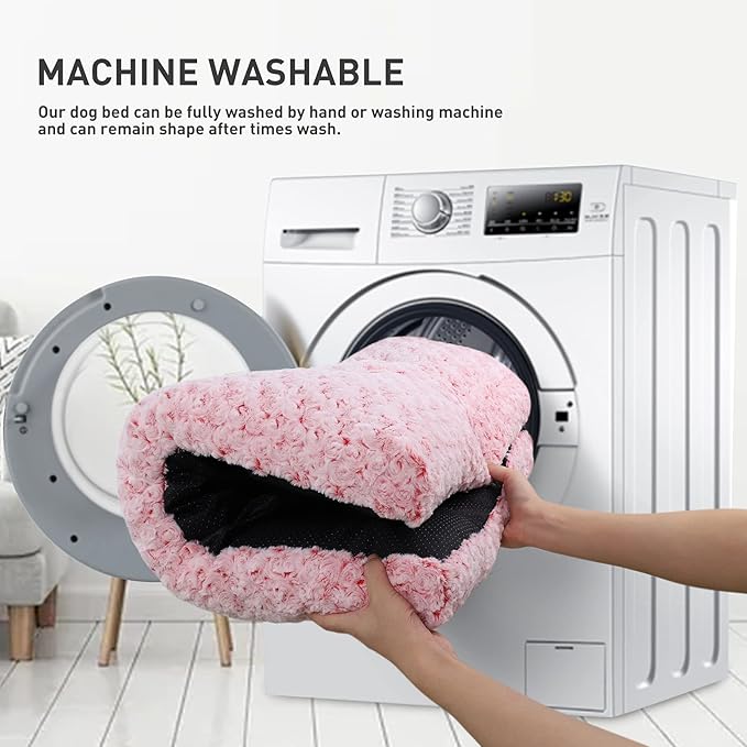 KSIIA Washable Dog Bed Deluxe Plush Dog Crate Beds Comfy Kennel Pad Anti-Slip Pet Sleeping Mat for Large, Jumbo, Medium, Small Dogs Breeds, 41" x 27", Pink