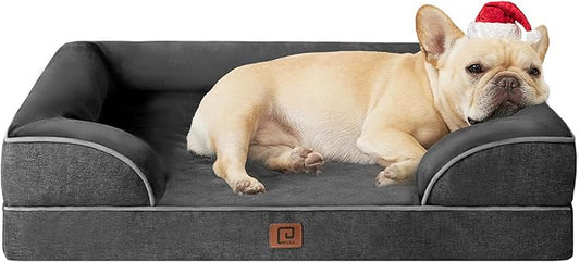 EHEYCIGA Orthopedic Dog Bed for Medium Dogs, Waterproof Memory Foam Medium Dog Beds with Sides, Non-Slip Bottom and Egg-Crate Foam Medium Dog Couch Bed with Washable Removable Cover, Dark Grey