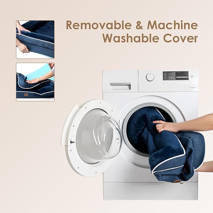 EHEYCIGA Orthopedic Dog Beds for Large Dogs, Waterproof Memory Foam Large Dog Bed with Sides, Non-Slip Bottom and Egg-Crate Foam Large Dog Couch Bed with Washable Removable Cover, Navy