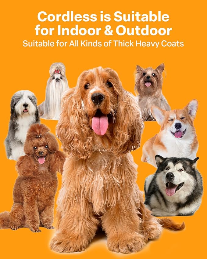 Dog Clippers for Grooming – Cordless Pet Hair Trimmer for Thick Coats, Low-Noise Dog Grooming Kit with Stainless Steel Blade for Large Dogs & Other Pets