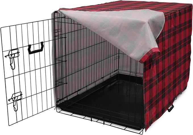 Lunarable Plaid Dog Crate Cover, Geometrical Scottish Ornament Folkloric Celtic Fashion Elements, Easy to Use Pet Kennel Cover for Medium Large Dogs, 36 Inch, Coral Vermilion