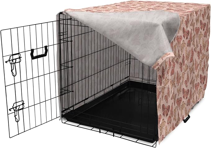 Ambesonne Butterfly Dog Crate Cover, Summer Time Ornamental Flying Creatures in Rose Tones, Easy to Use Pet Kennel Cover for Cats & Medium Dogs, 24 Inch, Blush Coral