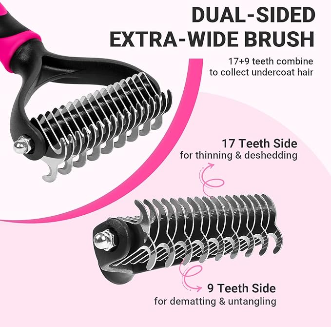MIU COLOR Pet Grooming Brush, Deshedding Tool for Dogs & Cats(Blue) & MIU COLOR Pet Grooming Brush, 2 Sided Undercoat Rake for Dogs & Cats(Pink)