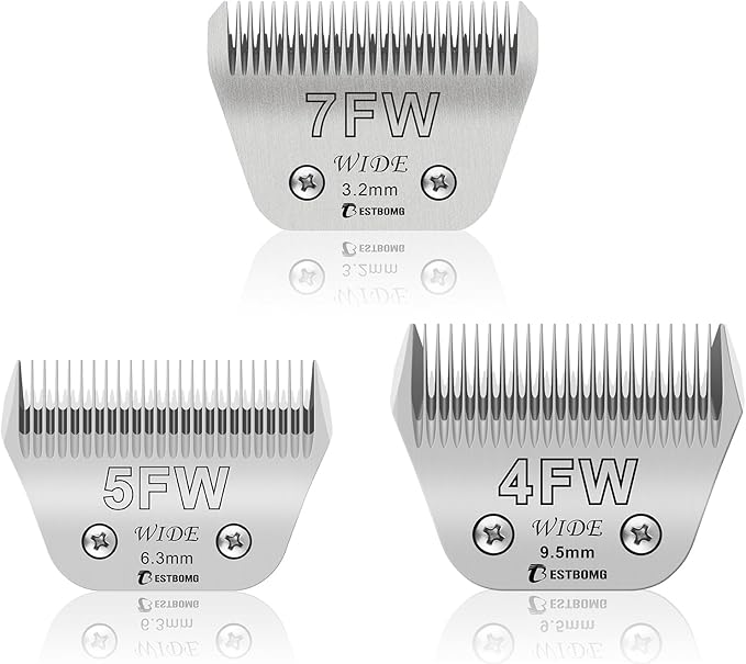 BESTBOMG Size 7FW+5FW+4FW Wide Detachable Pet Dog Grooming Blades-Cutting Length 1/8" to 1/4"（3.2-9.5mm）,Compatible with Andis,Oster A5,Wahl km10 Clippers