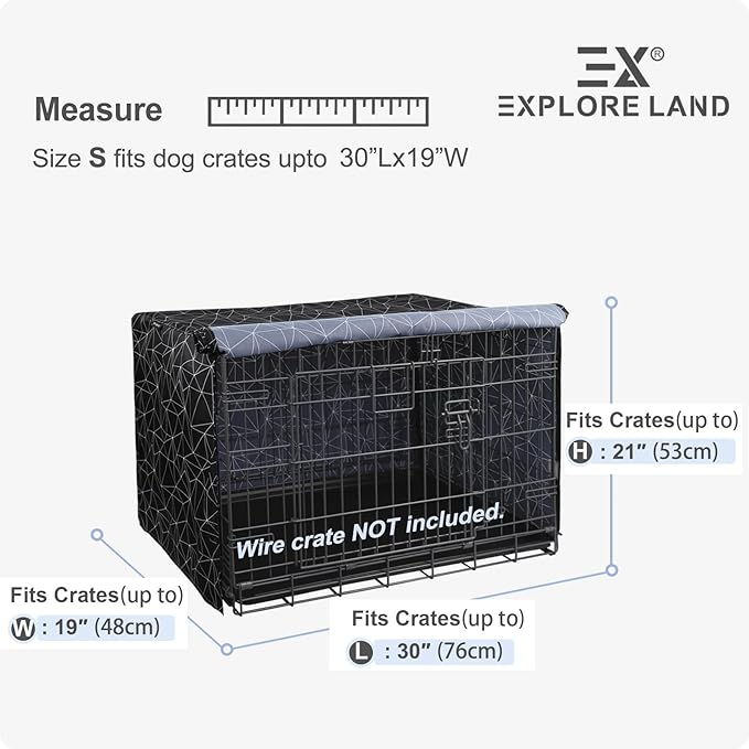 Explore Land Pattern Dog Crate Cover for 30 Inches Wire Cage, Heavy-Duty Polyester 1 2 3 Doors Standard Metal Pet Kennel Enclosure (Brief Polygonal)