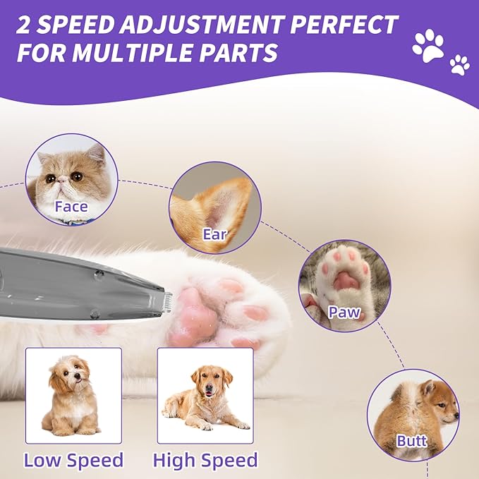 SmartTail Dog Paw Trimmer, Cordless Pet Grooming Kit with Powerful Suction Vacuum, Hair Collection, LED Light, Low Noise, Small Dog Clippers for Face, Paws, Ears, Eyes, Feet
