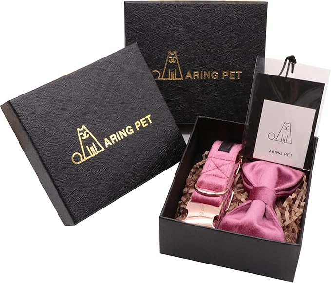 ARING PET Bowtie Dog Collar-Velvet Dog Collars with Removable Bowtie, Cute & Comfortable Dog Collar.