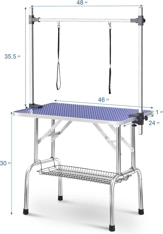 46" Dog Grooming Table, Folding Pet Grooming Table With Arm & Nosse & Mesh Tray For Bathing, Trimming, Drying, Grooming, Maximum Capacity Up To 330 Lbs