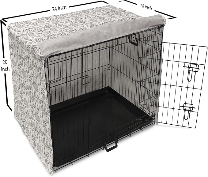Lunarable Football Dog Crate Cover, Cup Ball Cheerleader Player Sneakers Sports Equipment Sketch Pattern, Easy to Use Pet Kennel Cover for Cats & Medium Dogs, 24 Inch, Charcoal Grey and White