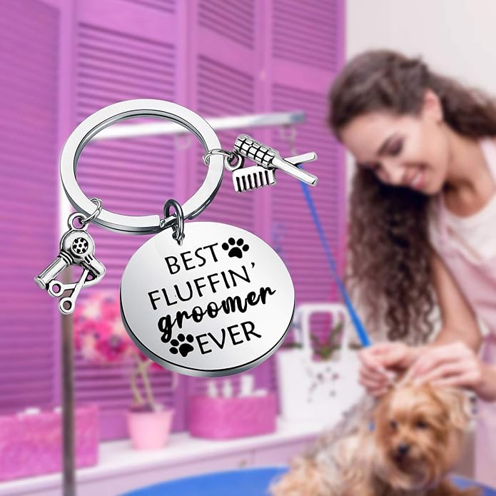 Dog Groomer Jewelry Dog Groomer Gift Dog Grooming Jewelry Pet Groomer Gift Best Fluffin' Groomer Ever Keychain