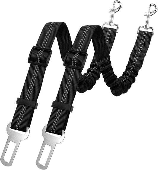 YAODHAOD Dog Seat Belt for Car with Elastic Bungee Buffer, Adjustable Pets Dog Car Harness, Heavy Duty Nylon Seatbelts Safety Tether,Universal Fit Cars Truck SUV Travel Accessories (2PCS) (Black)