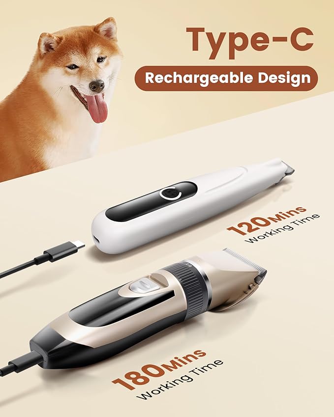 2 in 1 Dog Grooming Kit, Low Noise Rechargeable Dog Clippers for Grooming, Cordless Dog Grooming Clippers and Dog Paw Trimmer, Dog Shavers for Grooming Small Dogs Cats Animals